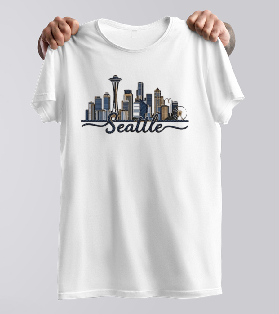 Seattle Skyline Rope Art Space Needle Ferris Wheel Cityscape T-Shirt