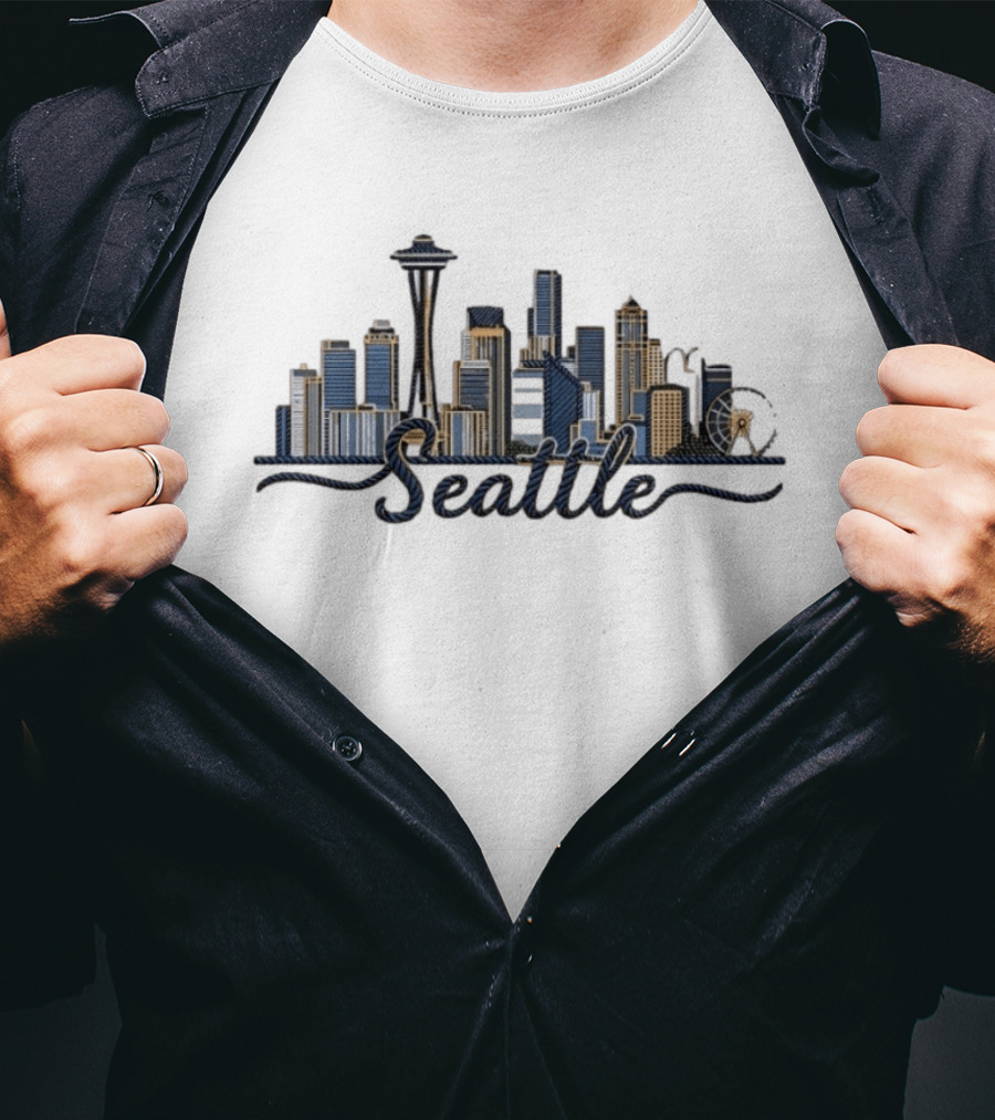 Seattle Skyline Rope Art Space Needle Ferris Wheel Cityscape T-Shirt