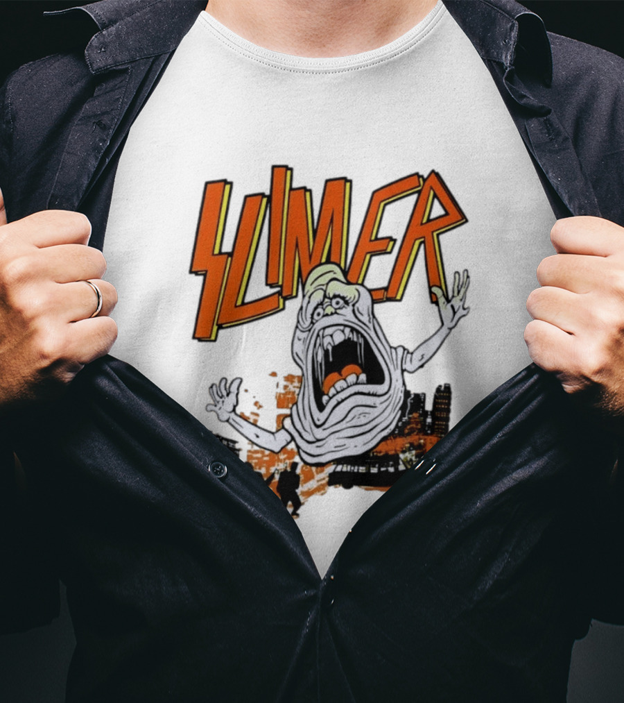 Slimer Ghostbusters 80s Movie Iconic Character Silhouette Scene T-Shirt