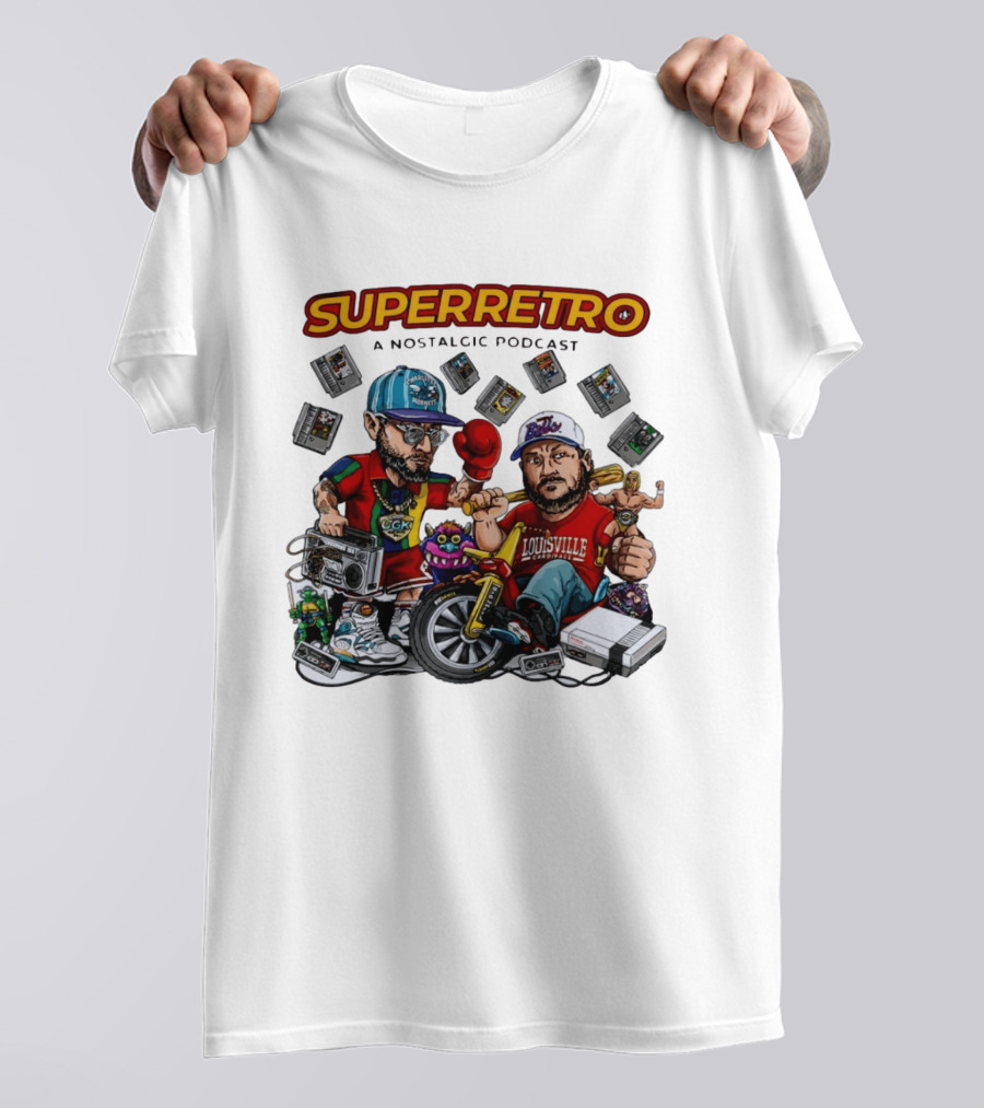 SuperRetro A Nostalgic Podcast Charlotte Hornets Louisville Cardinals Boombox Ugk Figurines Retro Games T-Shirt