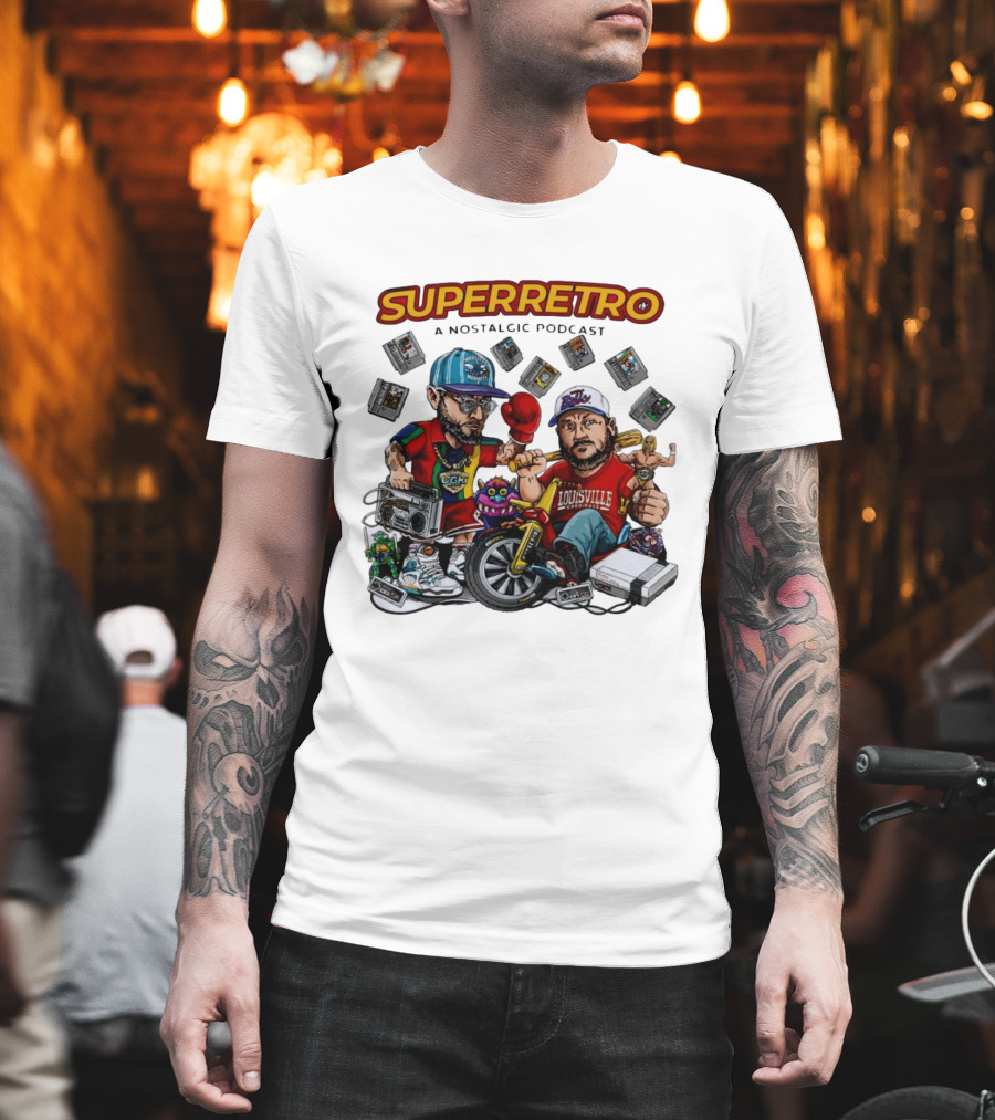 SuperRetro A Nostalgic Podcast Charlotte Hornets Louisville Cardinals Boombox Ugk Figurines Retro Games T-Shirt