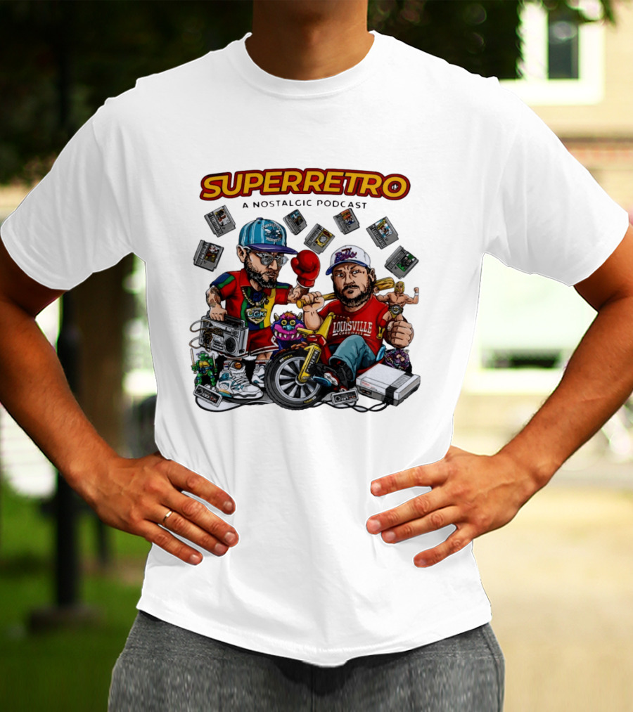 SuperRetro A Nostalgic Podcast Charlotte Hornets Louisville Cardinals Boombox Ugk Figurines Retro Games T-Shirt