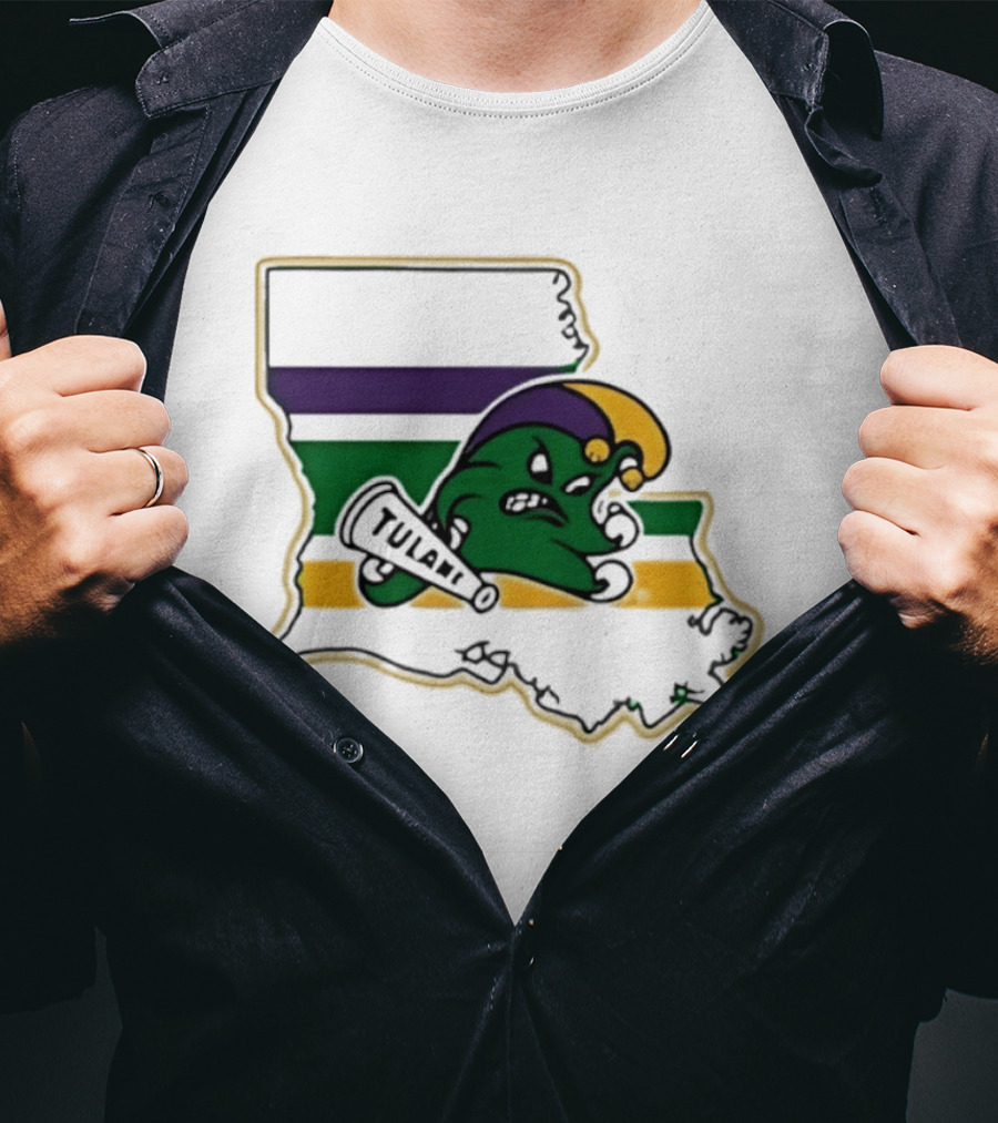 Tulane Green Wave Louisiana Mardi Gras Map T-Shirt