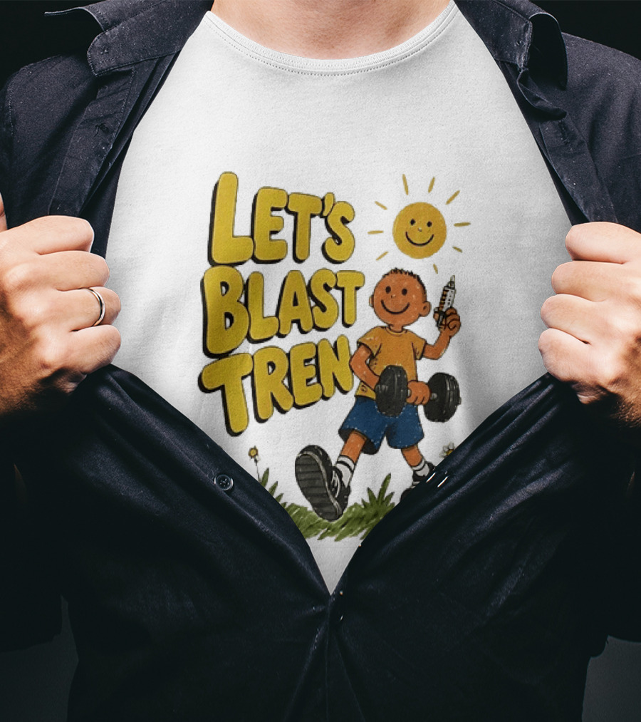 Let's Blast Tren Bodybuilding Fitness Workout Cartoon Dumbbell Sun T-Shirt