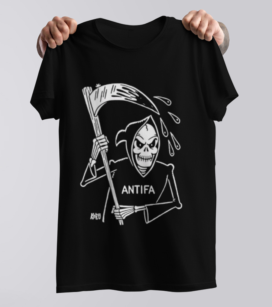 Grim Reaper Scythe Antifa Skeleton Political Skeleton T-Shirt
