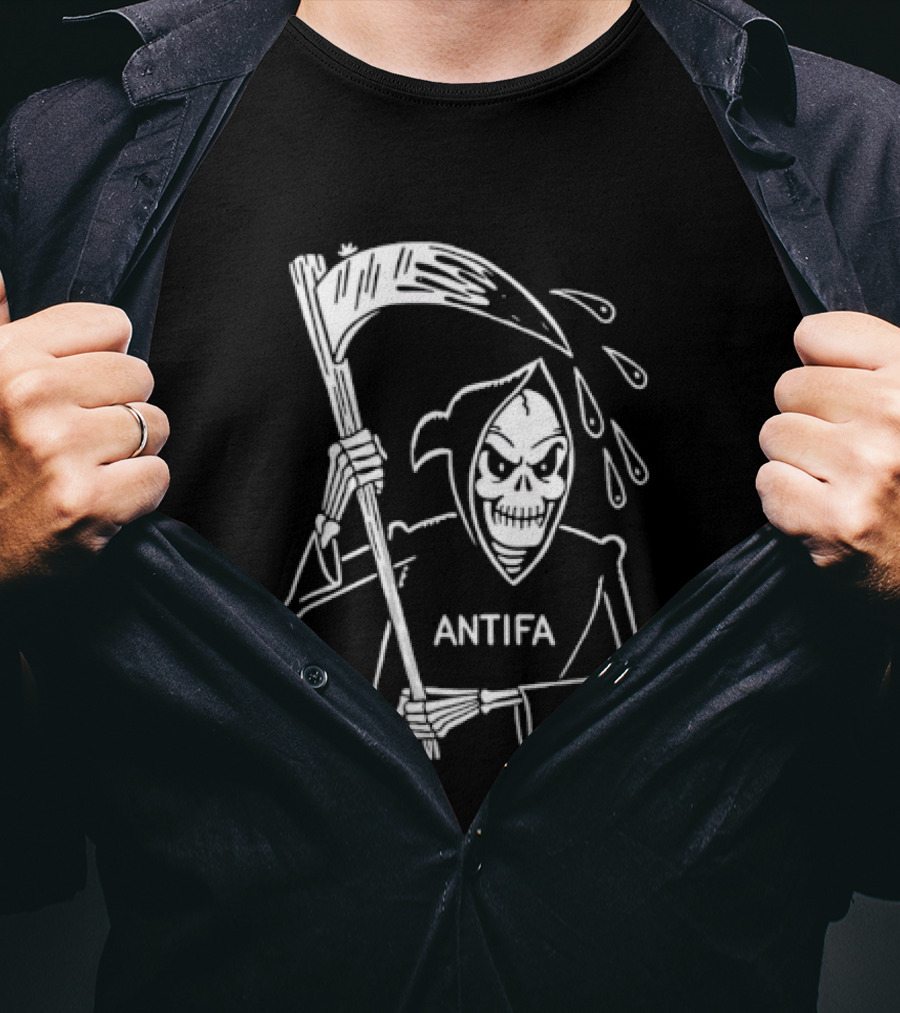 Grim Reaper Scythe Antifa Skeleton Political Skeleton T-Shirt