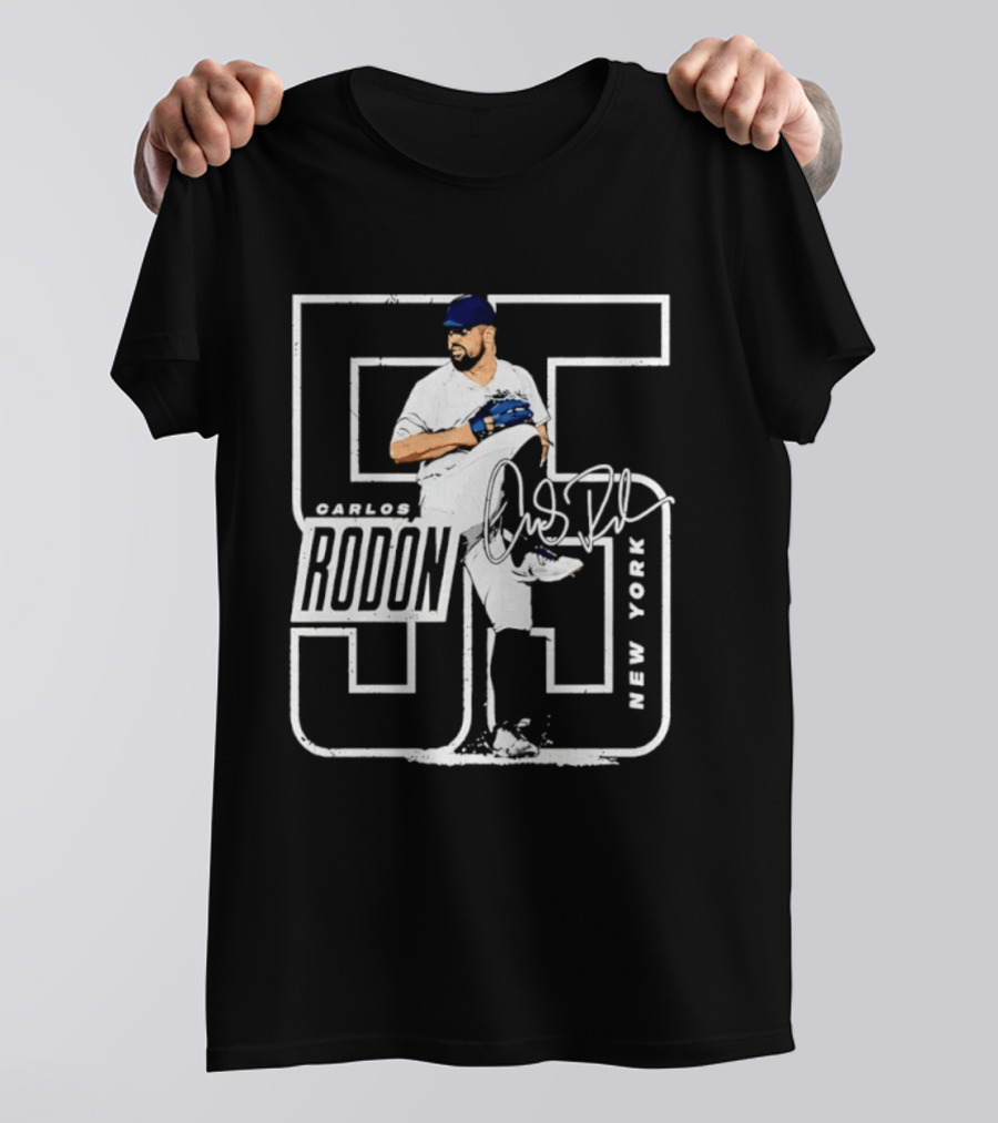 Carlos Rodon 55 New York Yankees Pitcher Signature Distressed T-Shirt