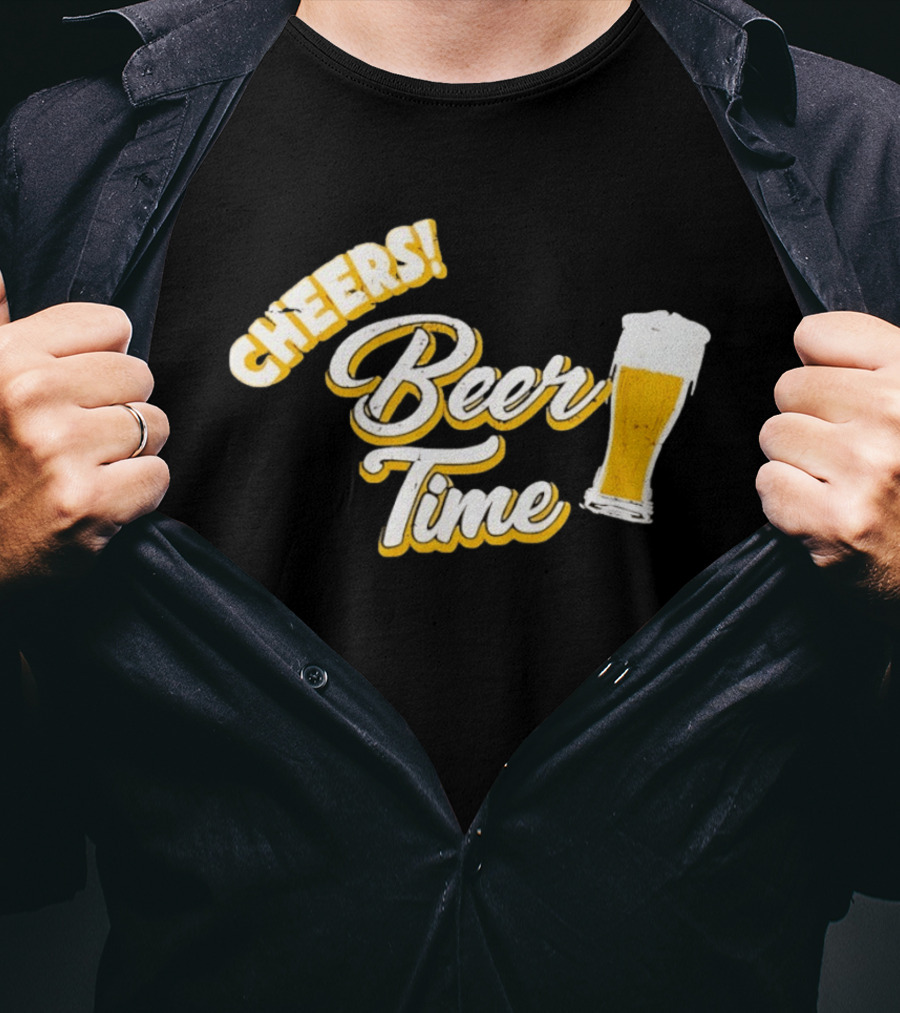 Cheers Beer Time Distressed Alcohol Drinking T-Shirt