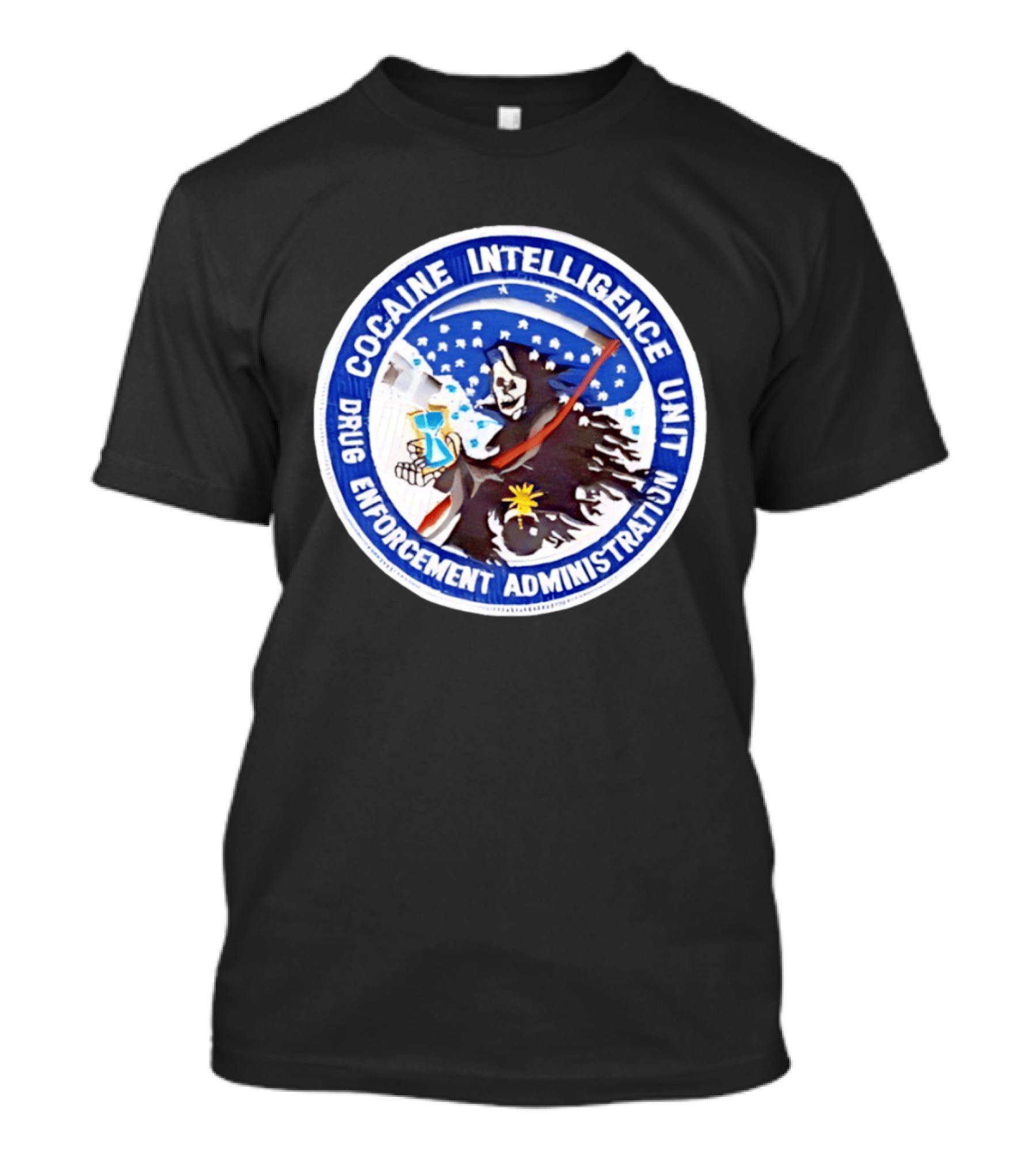 Cocaine Intelligence Unit Drug Enforcement Administration Grim Reaper Holding Hourglass Patch T-Shirt