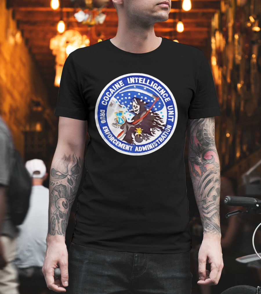 Cocaine Intelligence Unit Drug Enforcement Administration Grim Reaper Holding Hourglass Patch T-Shirt