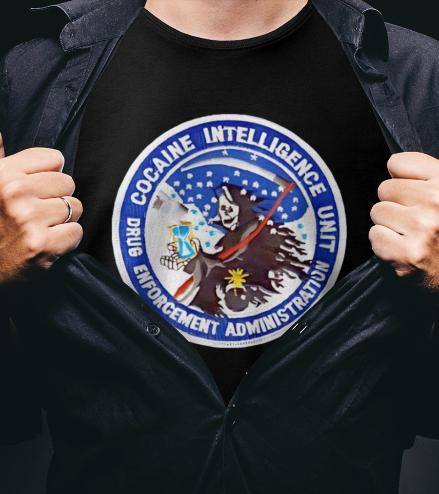 Cocaine Intelligence Unit Drug Enforcement Administration Grim Reaper Holding Hourglass Patch T-Shirt