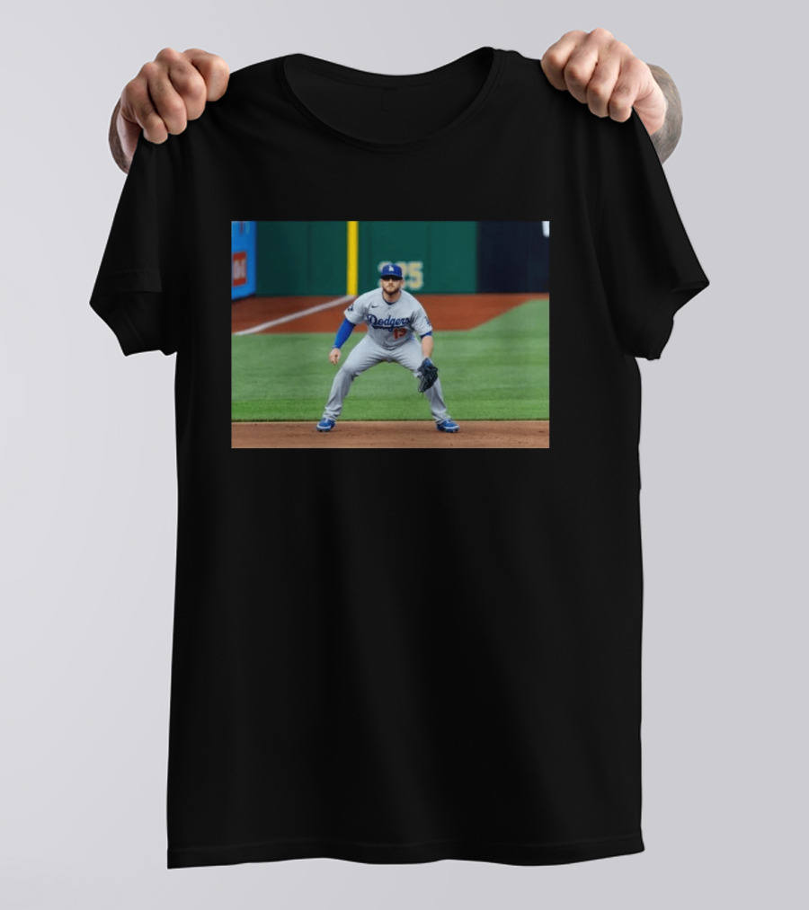 Los Angeles Dodgers Max Muncy Jersey Number 13 Third Baseman Action Shot T-Shirt