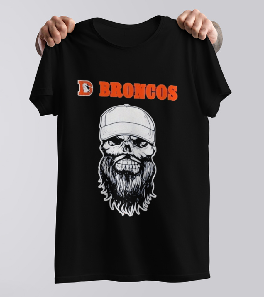 Broncos Bearded Skull With Cap Football Fan T-Shirt
