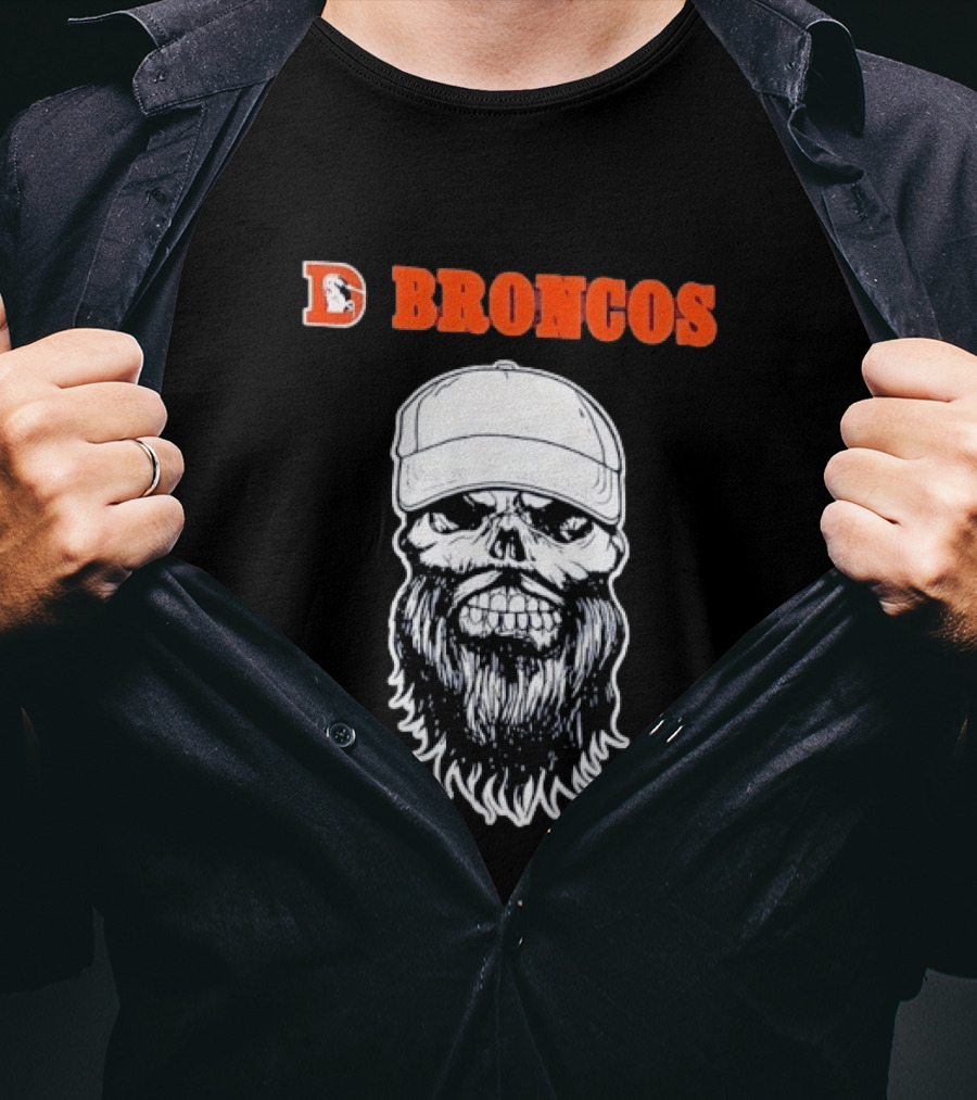 Broncos Bearded Skull With Cap Football Fan T-Shirt