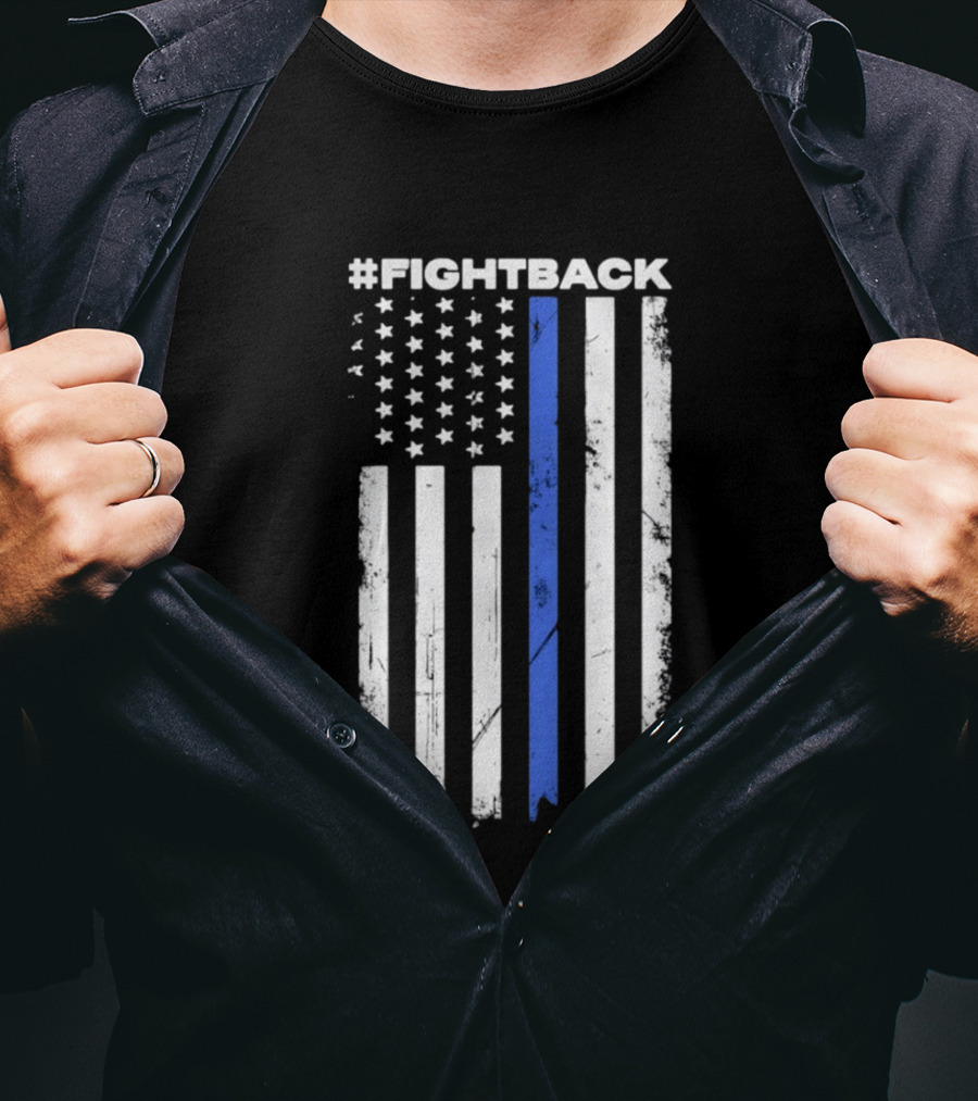 #Fightback Distressed Thin Blue Line American Flag T-Shirt