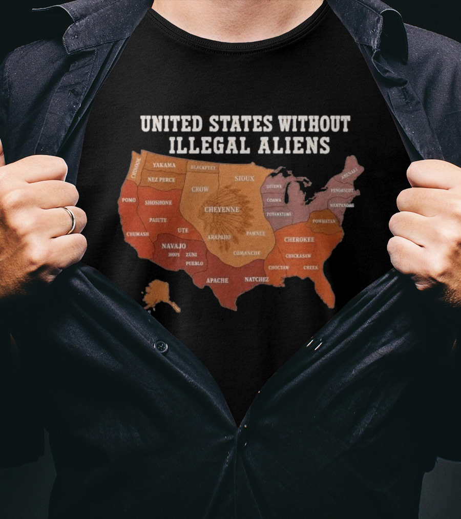 United States Without Illegal Aliens Native Americans Tribal Map T-Shirt