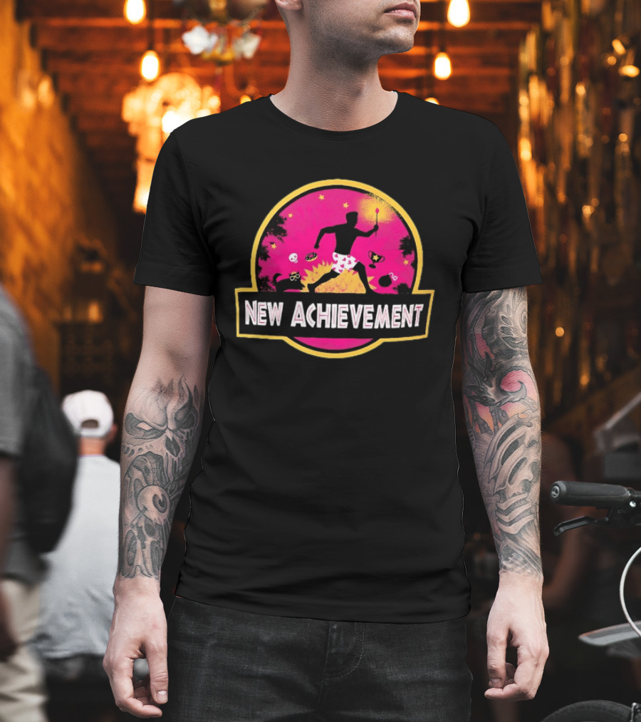 New Achievement Gaming Gamer Video Game Silhouette With Cat And Trophy T-Shirt