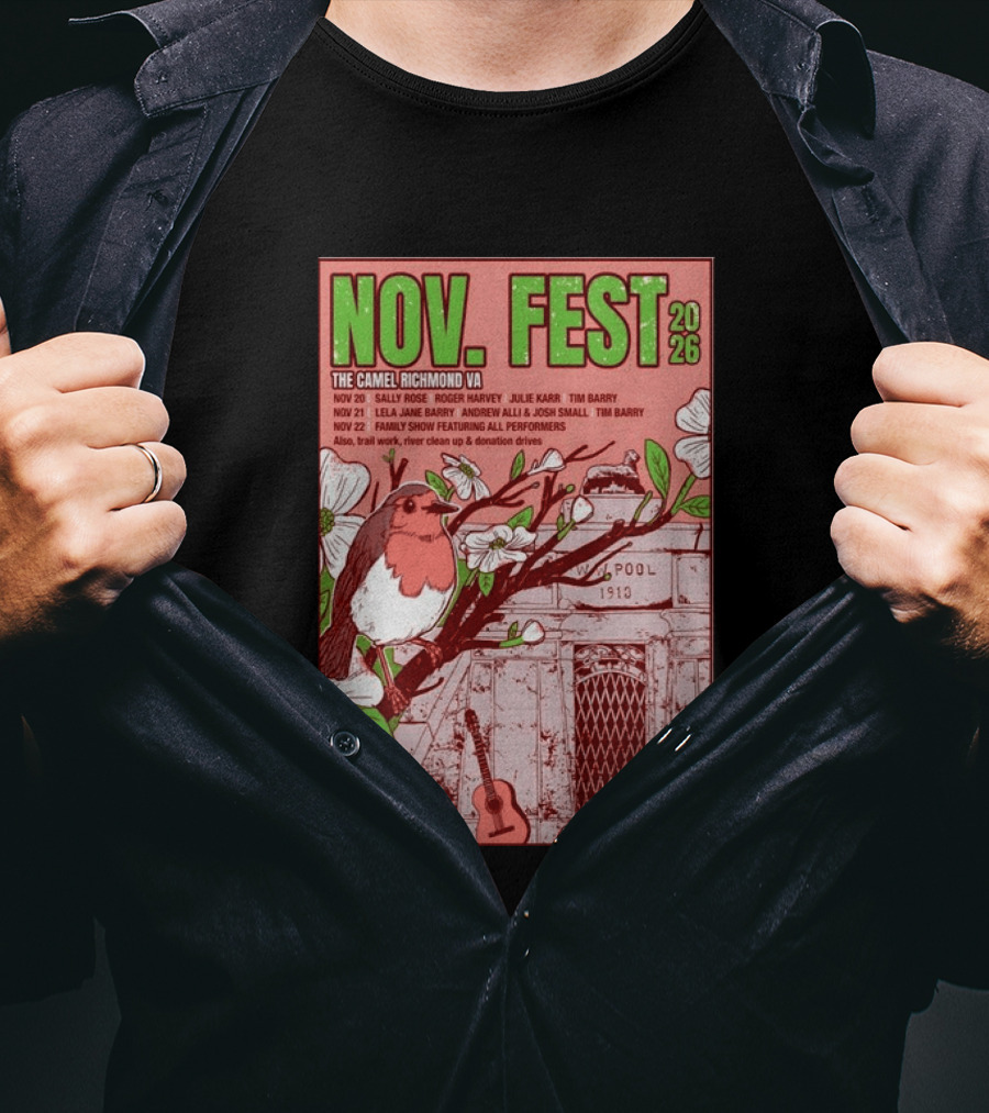 Nov. Fest 2026 The Camel Richmond VA Sally Rose Roger Harvey Julie Karr Tim Barry Lela Jane Barry Andrew Alli Josh Small Family Show T-Shirt