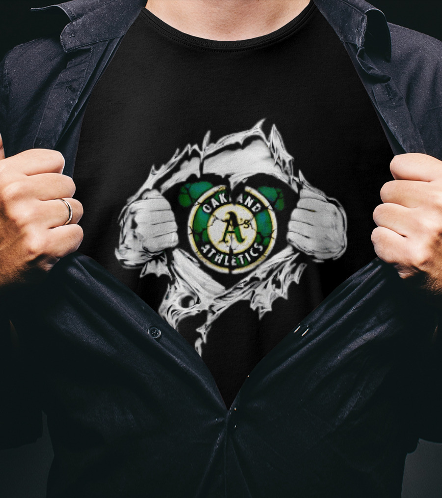 Oakland Athletics Ripped Chest A's MLB Team Spirit T-Shirt