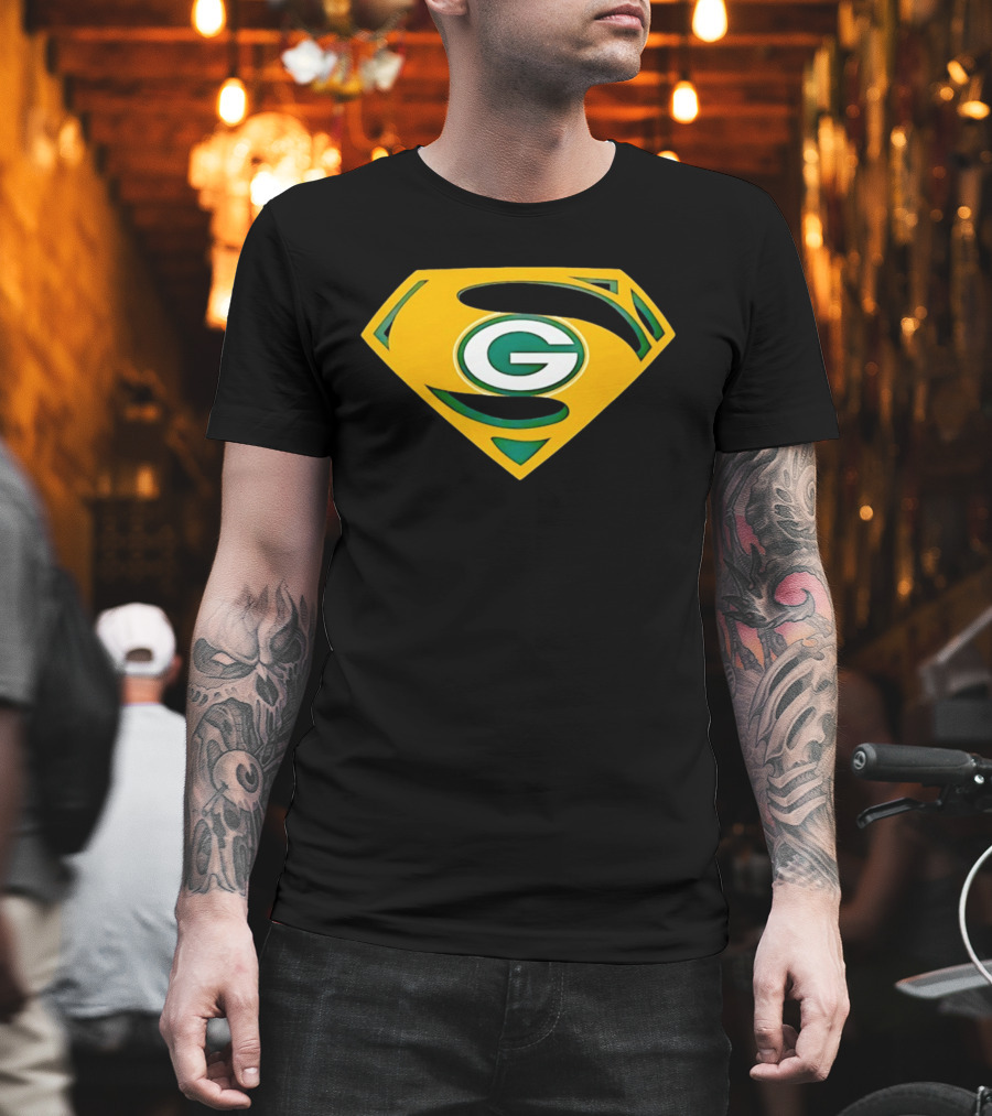 Green Bay Packers G In Superman Shield T-Shirt