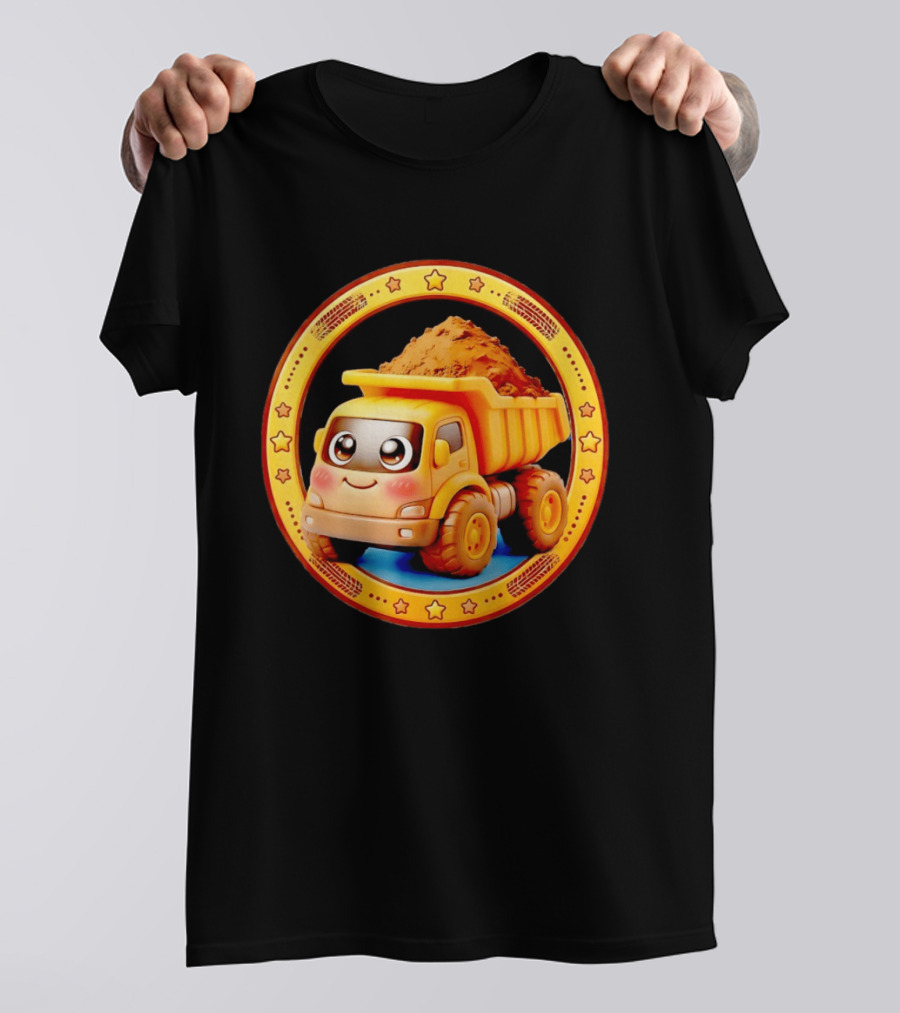 Yellow Dump Truck With Dirt Cute Construction Vehicle With Stars T-Shirt