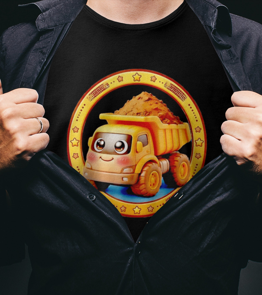 Yellow Dump Truck With Dirt Cute Construction Vehicle With Stars T-Shirt