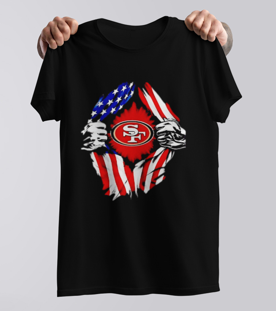 San Francisco 49ers SF American Flag Ripped Chest T-Shirt