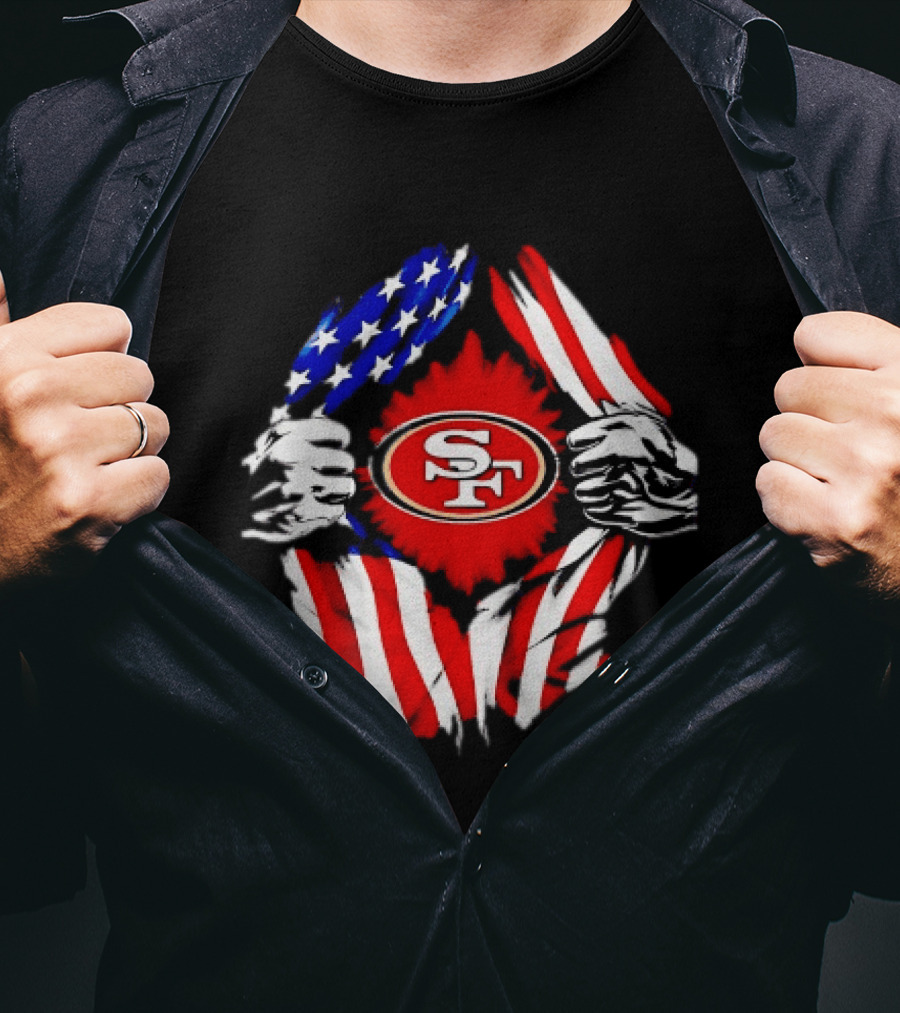 San Francisco 49ers SF American Flag Ripped Chest T-Shirt