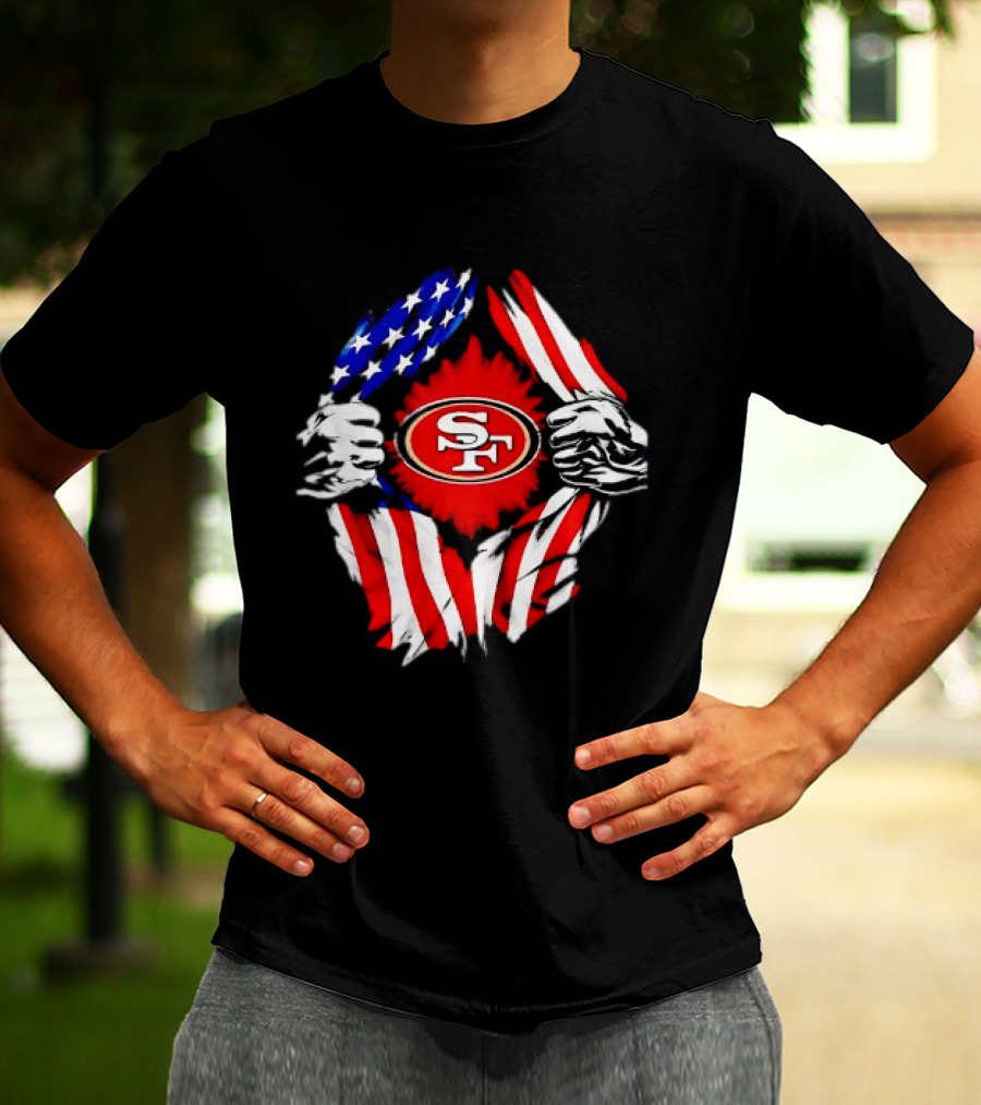 San Francisco 49ers SF American Flag Ripped Chest T-Shirt