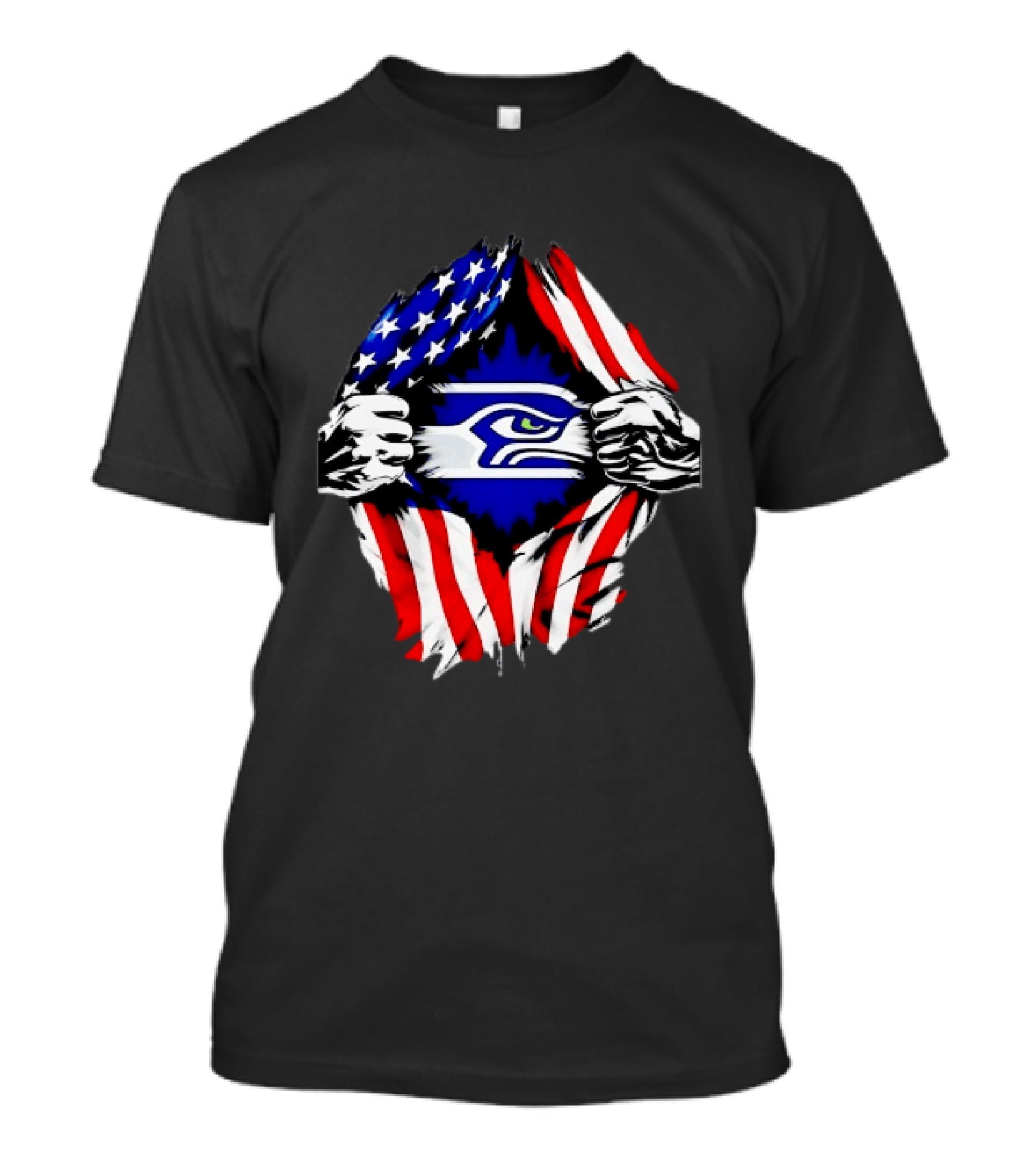 Seattle Seahawks American Flag Ripped Chest USA Fan Gear T-Shirt