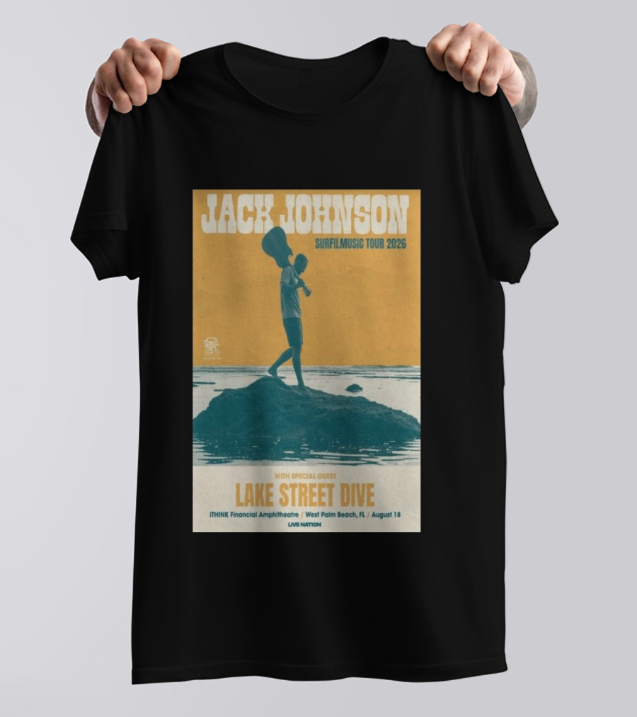 Jack Johnson Surfilmusic Tour 2026 Lake Street Dive ITHINK Financial Amphitheatre West Palm Beach August 18 T-Shirt