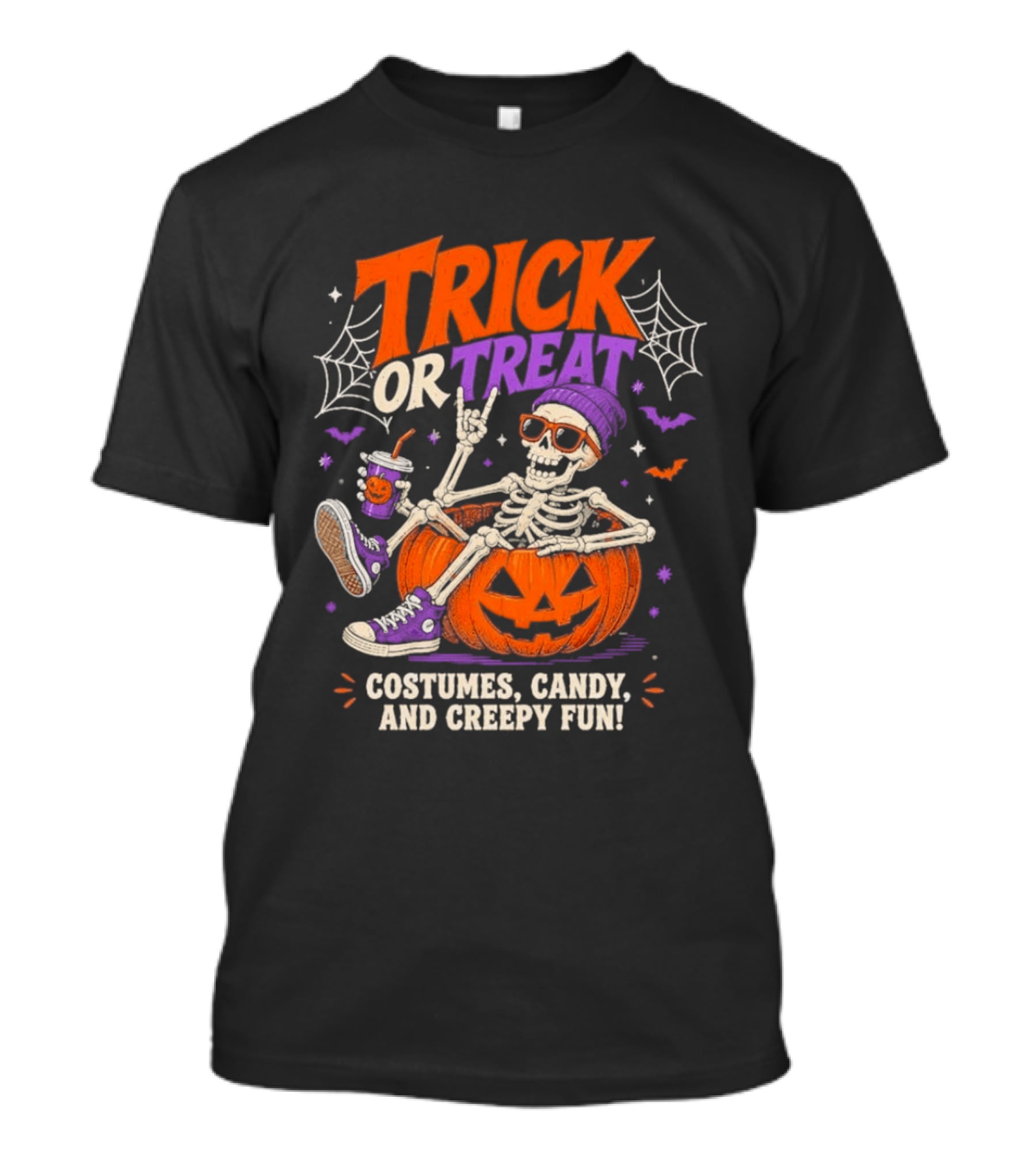Skeleton Trick Or Treat Costumes Candy And Creepy Fun Halloween Party T-Shirt