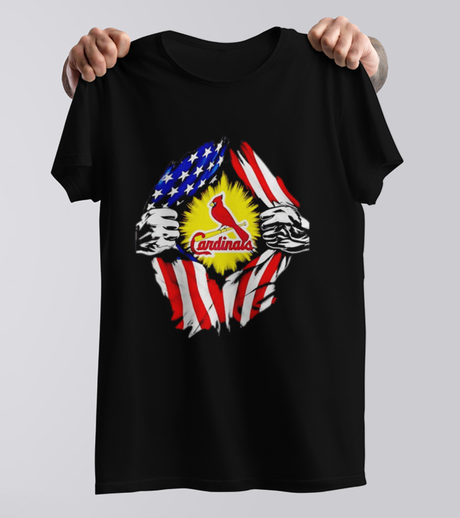 St Louis Cardinals Ripped American Flag Chest Baseball Fan Gear T-Shirt