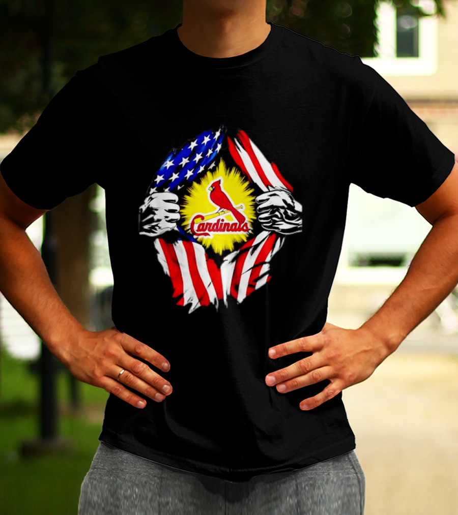 St Louis Cardinals Ripped American Flag Chest Baseball Fan Gear T-Shirt