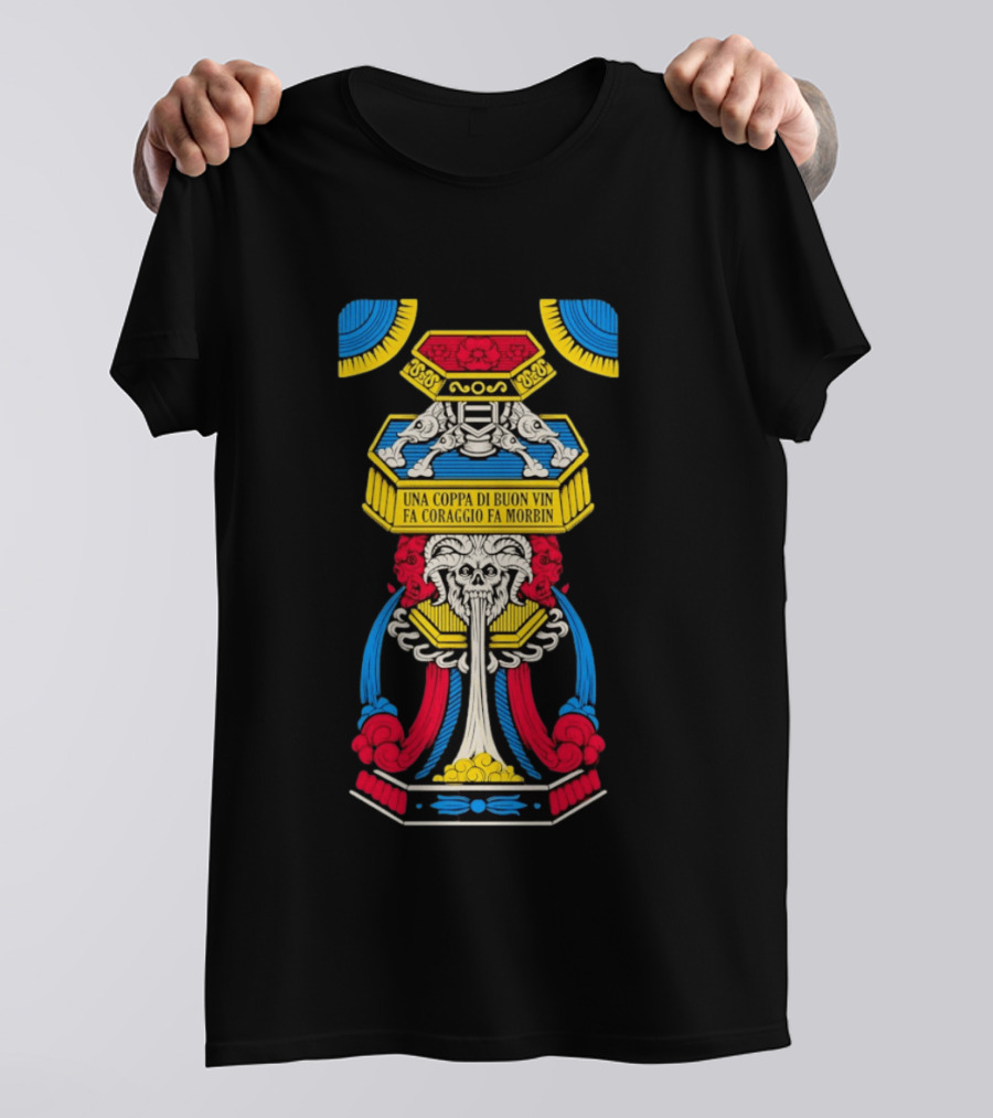 Una Coppa Di Buon Vin Fa Coraggio Fa Morbin Skull Tarot T-Shirt