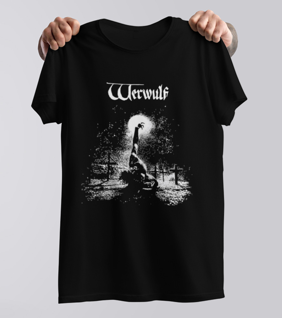 Werwulf Devoureth All Mankynde Black Metal Crosses And Moonlit Scene T-Shirt