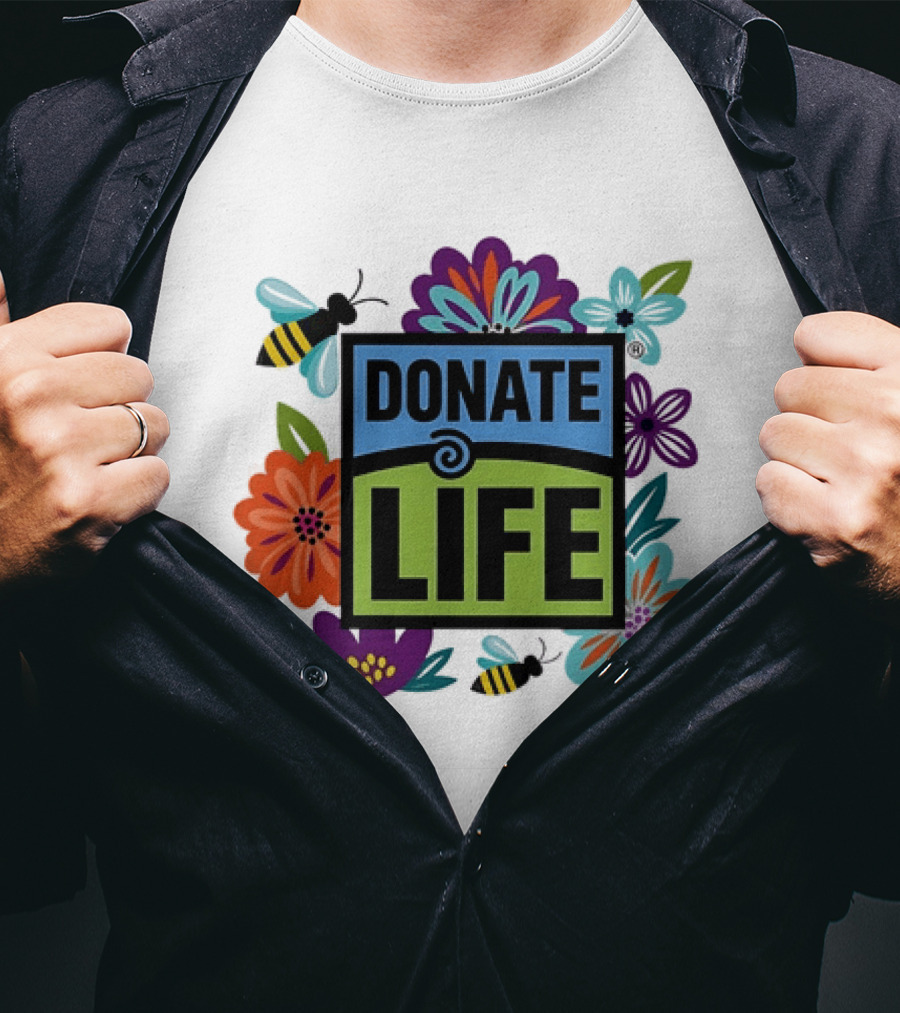 Donate Life Floral Bee Awareness Organ Donation Colorful Flowers T-Shirt