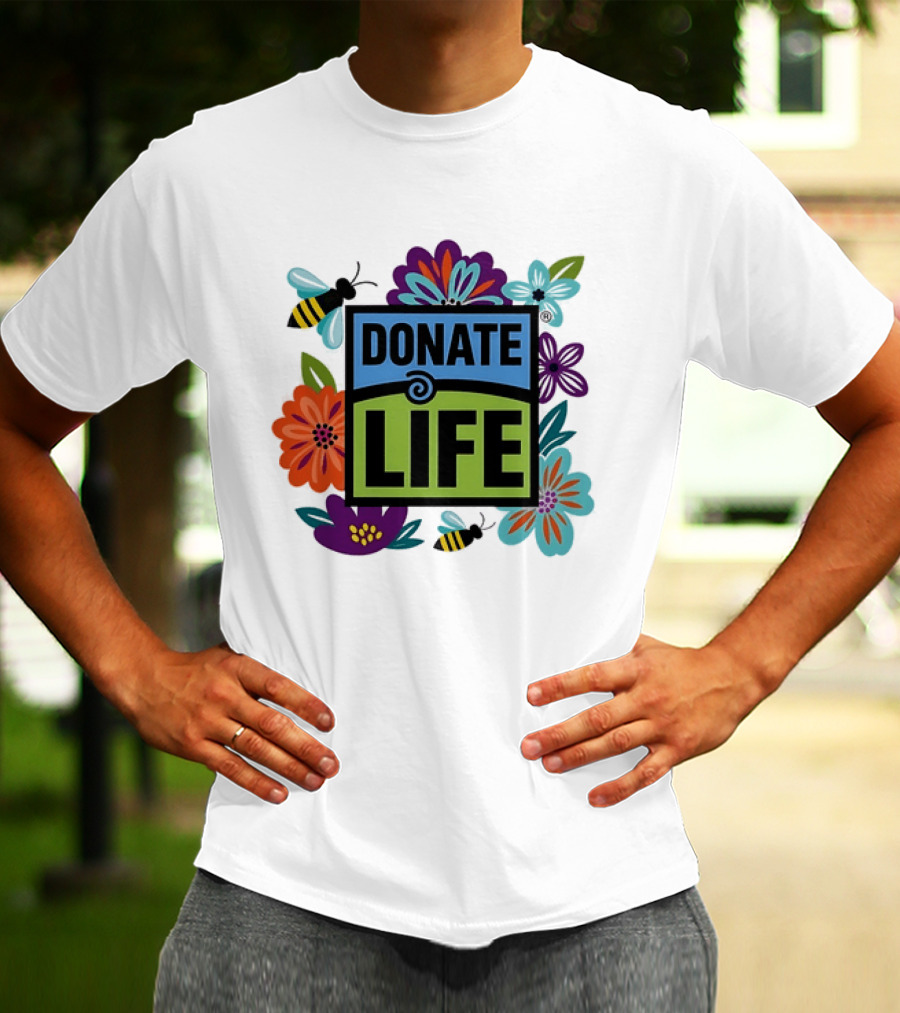 Donate Life Floral Bee Awareness Organ Donation Colorful Flowers T-Shirt