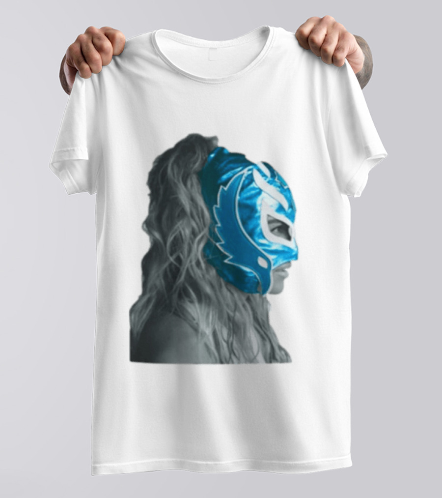 Karol G Store Limited Edition Cream Blue Luchador Mask T-Shirt