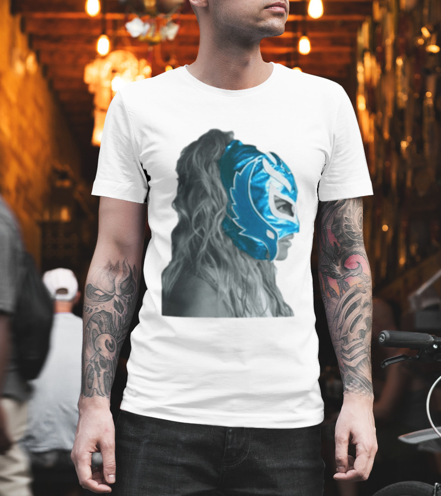 Karol G Store Limited Edition Cream Blue Luchador Mask T-Shirt