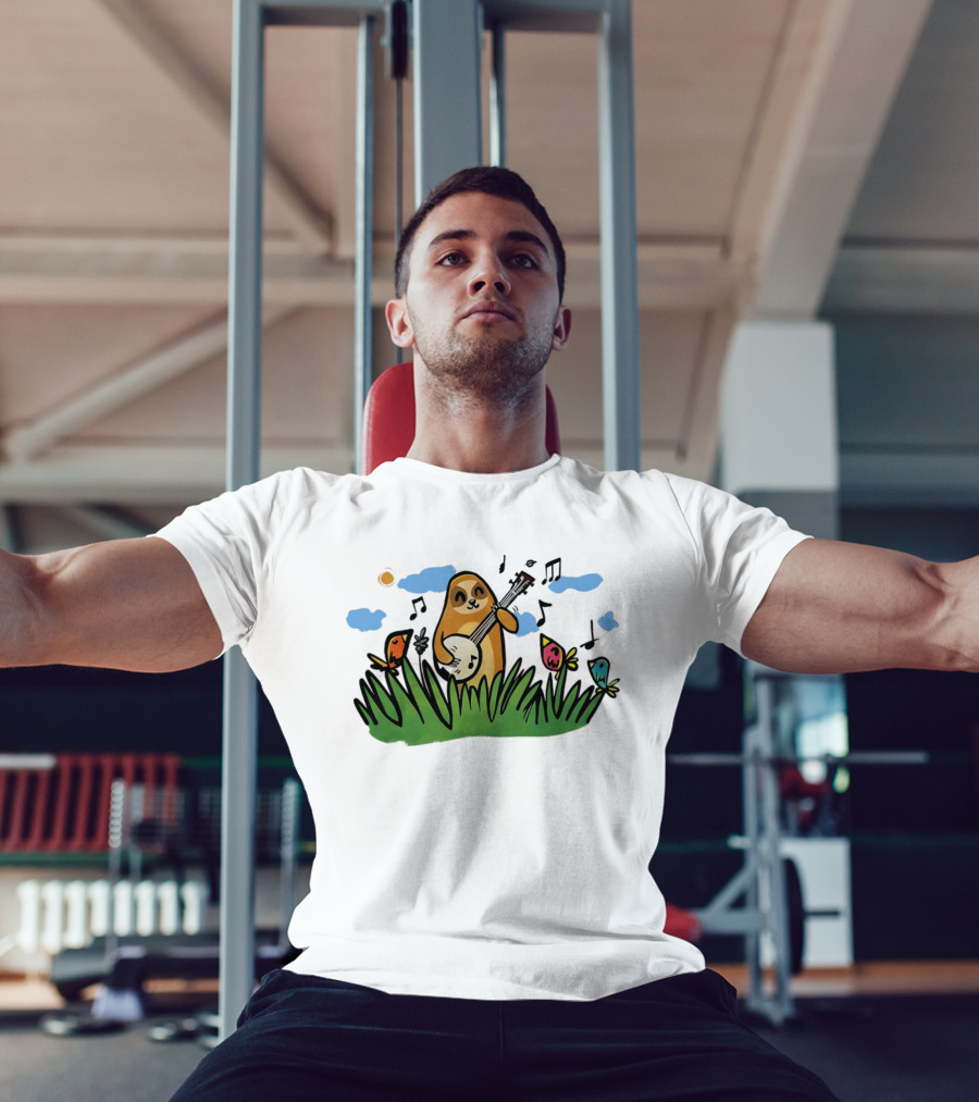 Sloth Happy Playing The Banjo With Singing Birds T-Shirt