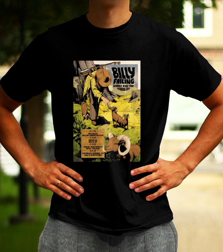 Billy Failing Summer Road Trip Colorado 2026 Dillon Amphitheater Belly Up Mesa Theater Lulu's Downtown T-Shirt