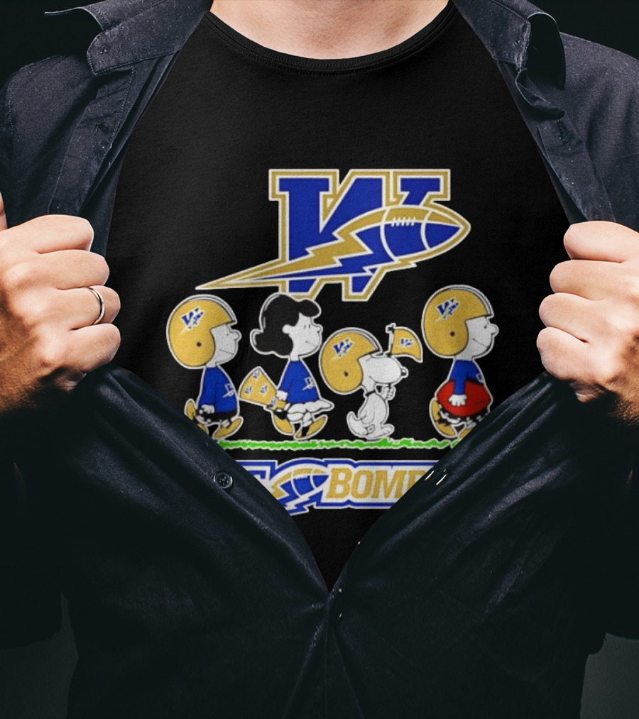 Peanuts Characters Winnipeg Blue Bombers CFL Collaboration Charlie Brown Snoopy Lucy Football Helmets T-Shirt