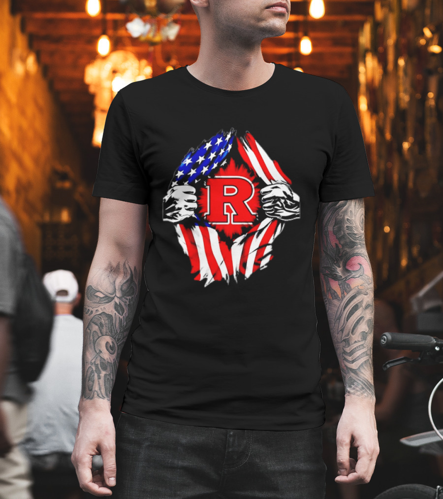 Rutgers Scarlet Knights American Flag R T-Shirt