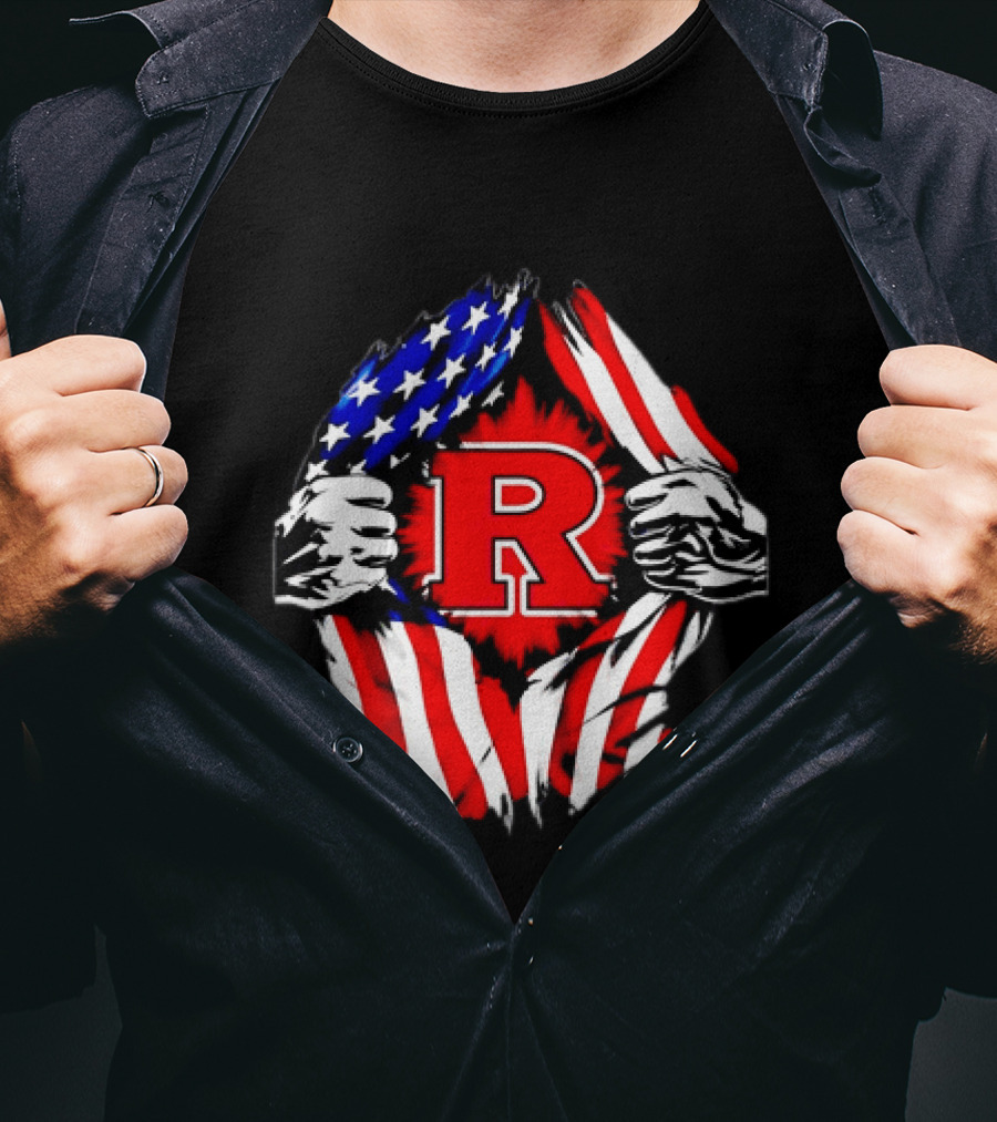 Rutgers Scarlet Knights American Flag R T-Shirt