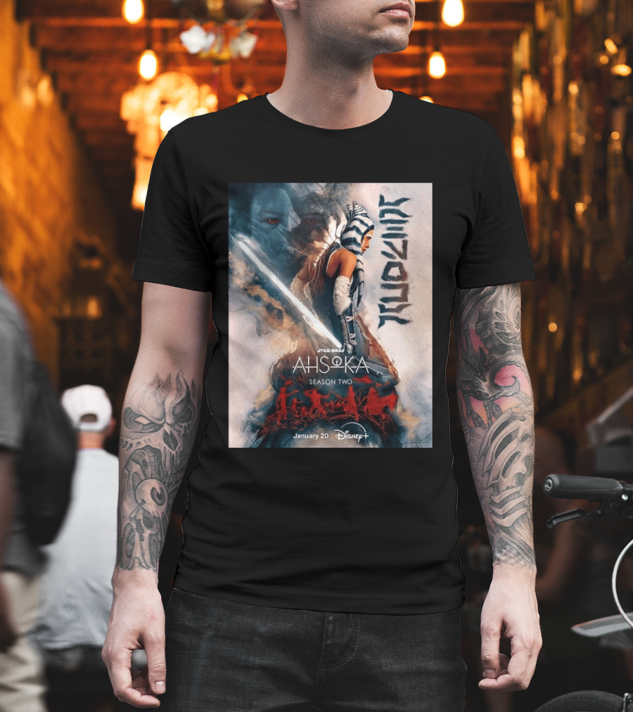 Star Wars Ahsoka Season 2 Premiering January 20 Disney Plus Featuring Lightsaber And Characters T-Shirt