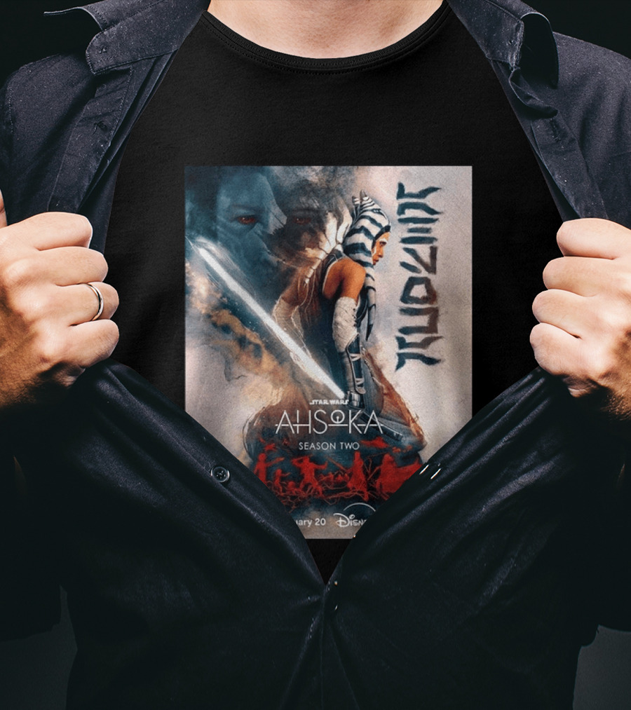 Star Wars Ahsoka Season 2 Premiering January 20 Disney Plus Featuring Lightsaber And Characters T-Shirt