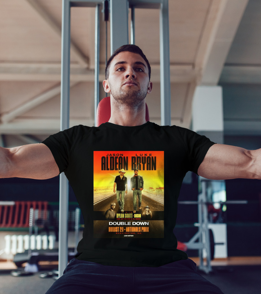 Jason Aldean Luke Bryan Double Down August 20 Nationals Park Washington D.C. With Dylan Scott Dasha Dee Jay Silver Dj Rock Live Nation T-Shirt