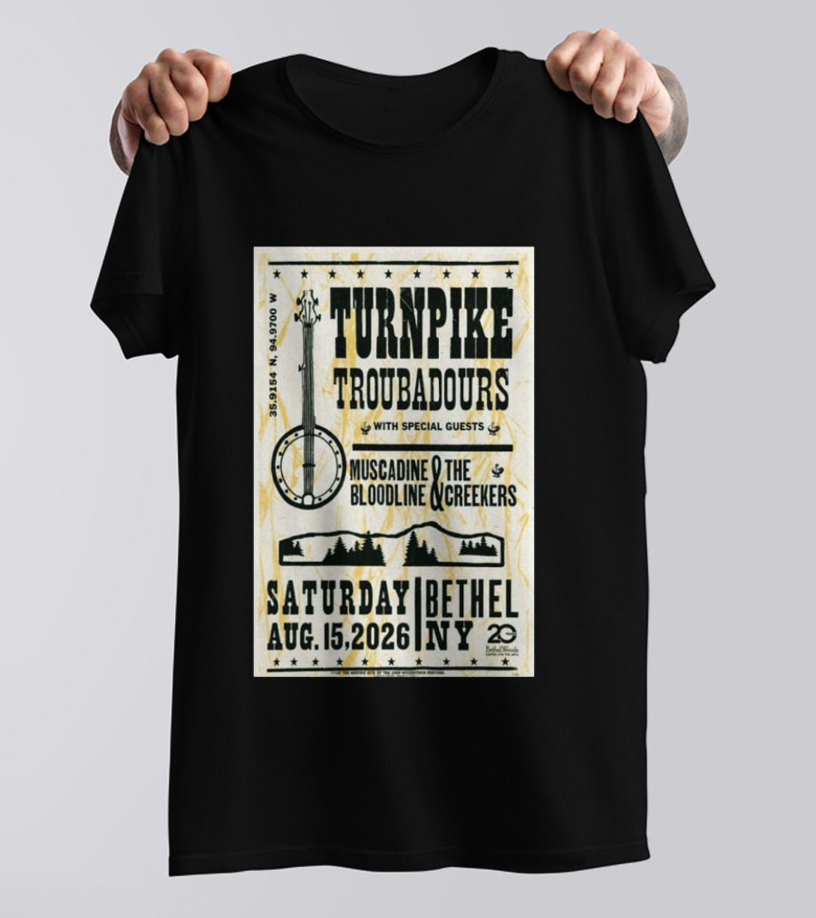 Turnpike Troubadours Bethel Woods 2026 With Muscadine Bloodline The Creekers August 15 Concert T-Shirt