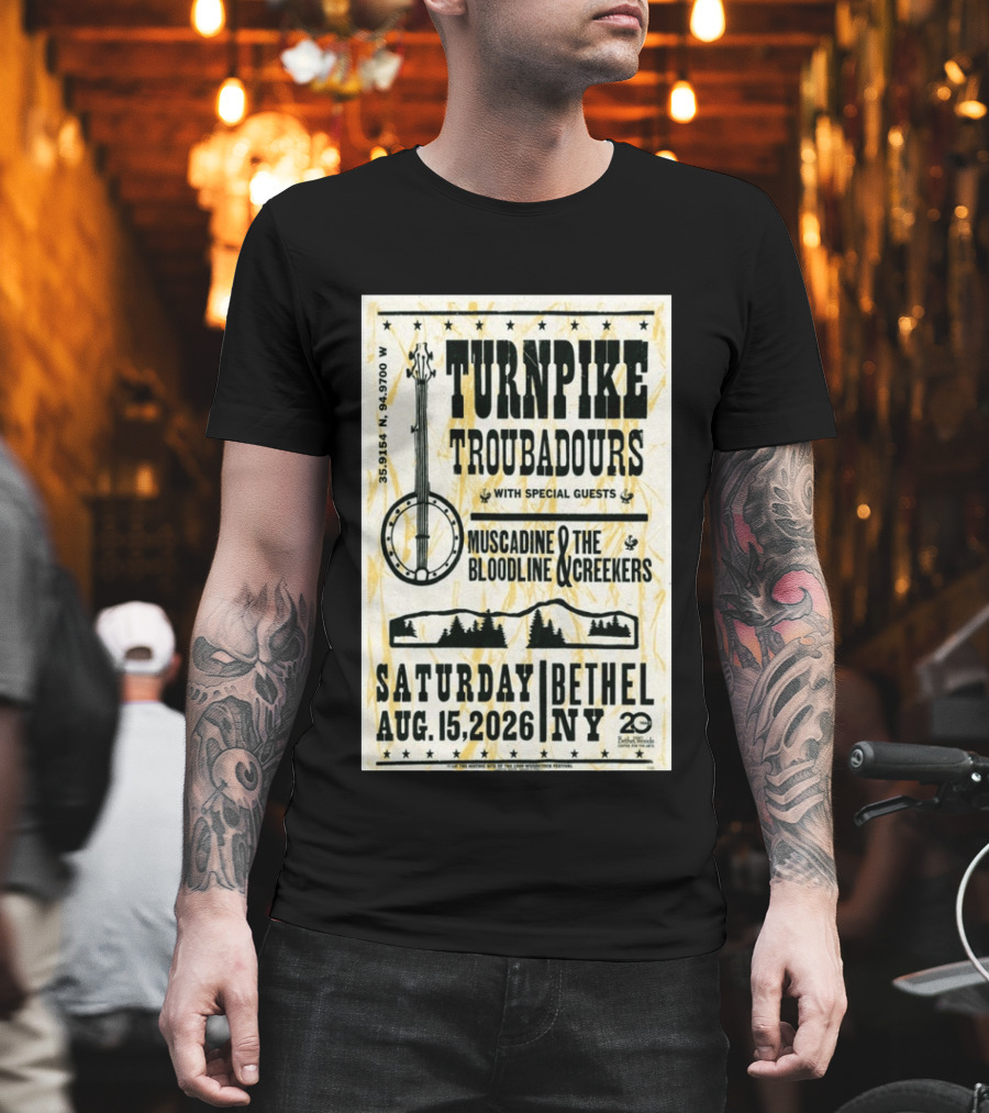 Turnpike Troubadours Bethel Woods 2026 With Muscadine Bloodline The Creekers August 15 Concert T-Shirt